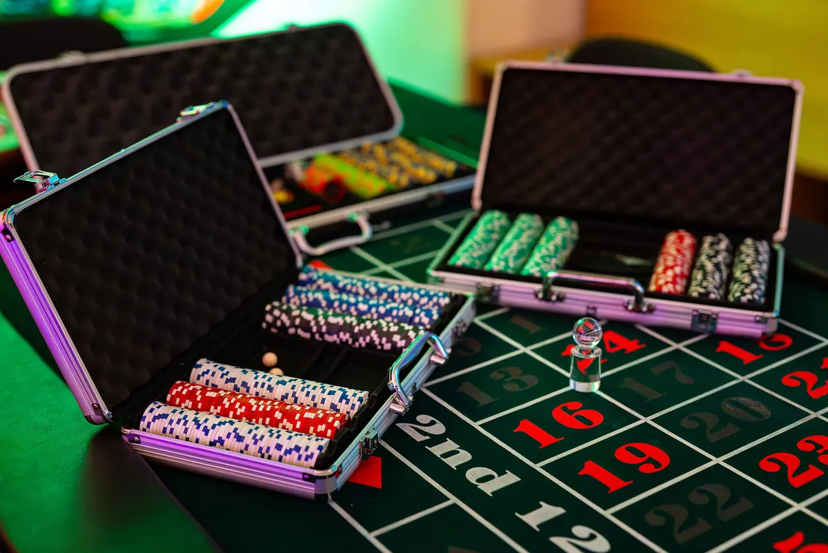 Poker table with chips during a live game